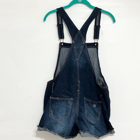 JORDACHE VINTAGE Denim Shortalls Distressed Cuffed Dark Wash Size M - Picture 3 of 6